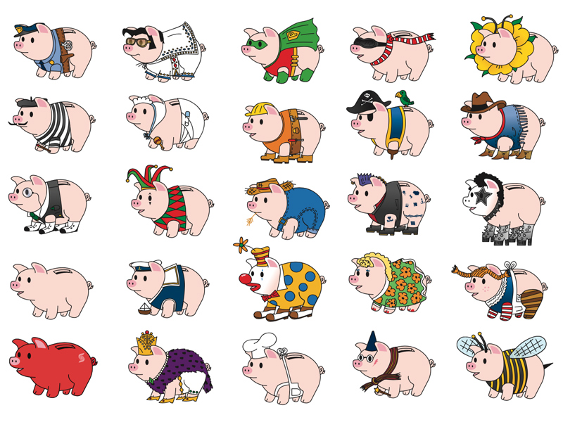 Scotiabank - piggy bank variations - vector art work made in adobe illustrator